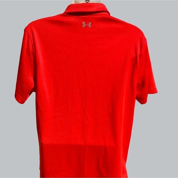 UNDER ARMOUR SOLID RED PARTIAL BUTTON COLLARED POLO STYLE HEATGEAR SHIRT LARGE - Picture 5 of 9